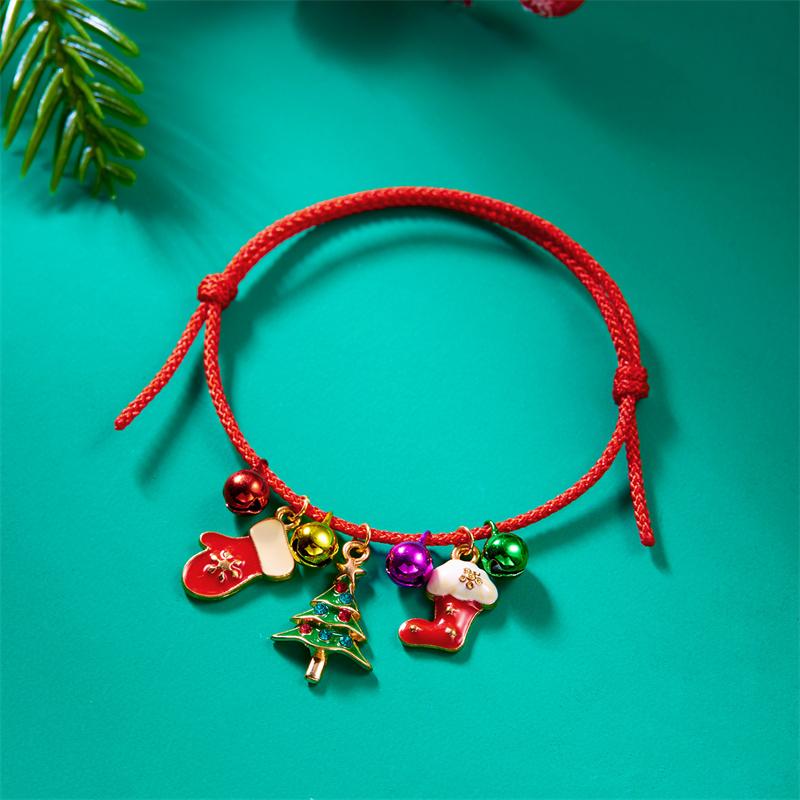 Fashion Simple Handwoven Braided Christmas Bracelets for Women Enamel Metal Xmas Tree Santa Claus Adjustable Bracelet Jewelry