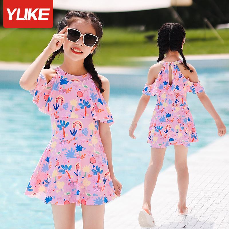 

Girls Floral Sunscreen One-Piece Swimsuit for Children L
