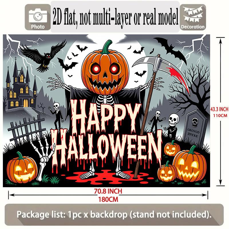 Party Backdrop Halloween Flat Banners Spooky Skeleton Pumpkin Scary Celebrations Wedding Event Backdrop Decoration Front Door Decor