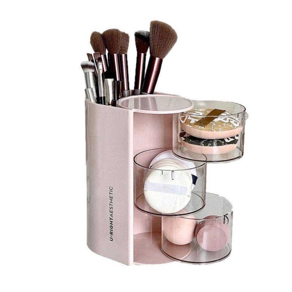 Compartment Cosmetic Holder Rotatable Desktop Storage Box Hair Accessories Organizer  Powder Puff