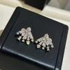 New Vintage 100% Pure 925 Sterling Silver Earrings Pave Aaa Zircconia Fan Shape Ear Stud For Women Luxury Fine Jewelry