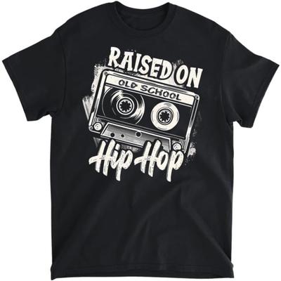 Raised ON Old School Hip HOP Tshirt Cassette Graffiti Rap T-Shirt, Tank Top, Long Sleeve, Sweatshirt, Hoodie Men Women Kids Made In Canada Black