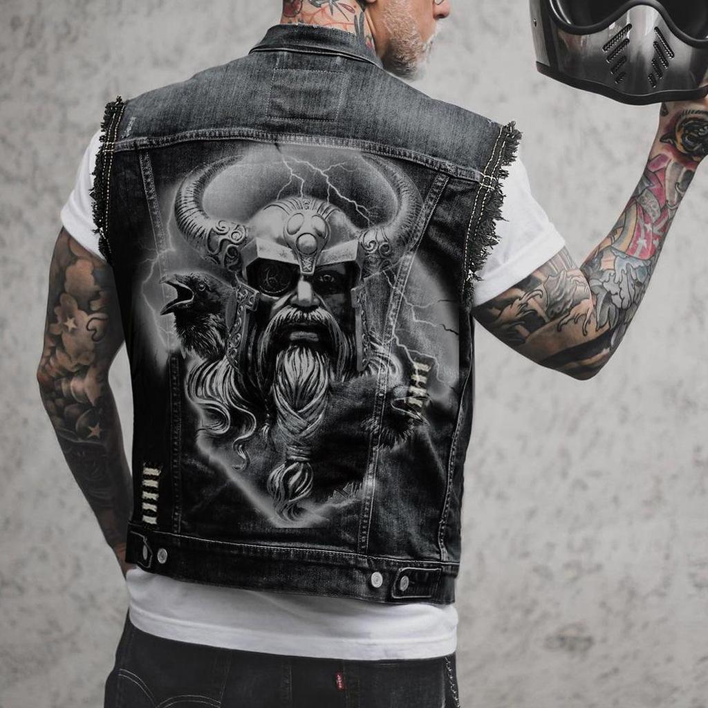 Bullhorn Sleeveless Punk Sports Motorcycle Flip Collar Hegemonic Men's Cowboy Vest E-commerce 2039