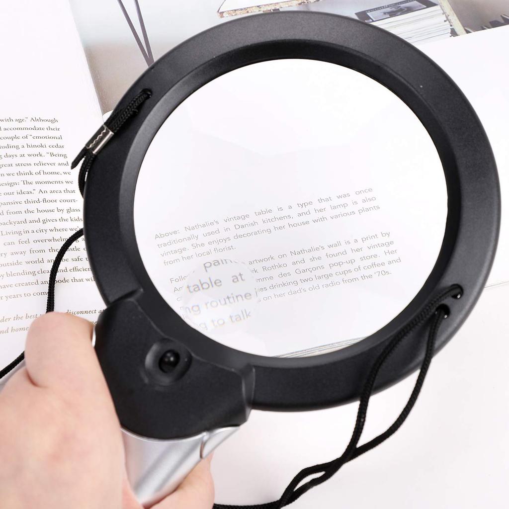 2x and 6x magnification magnifier with LED 100mm or perfect for and and ideal for and High-powered light, foldable, diameter, handheld, neck-mounted