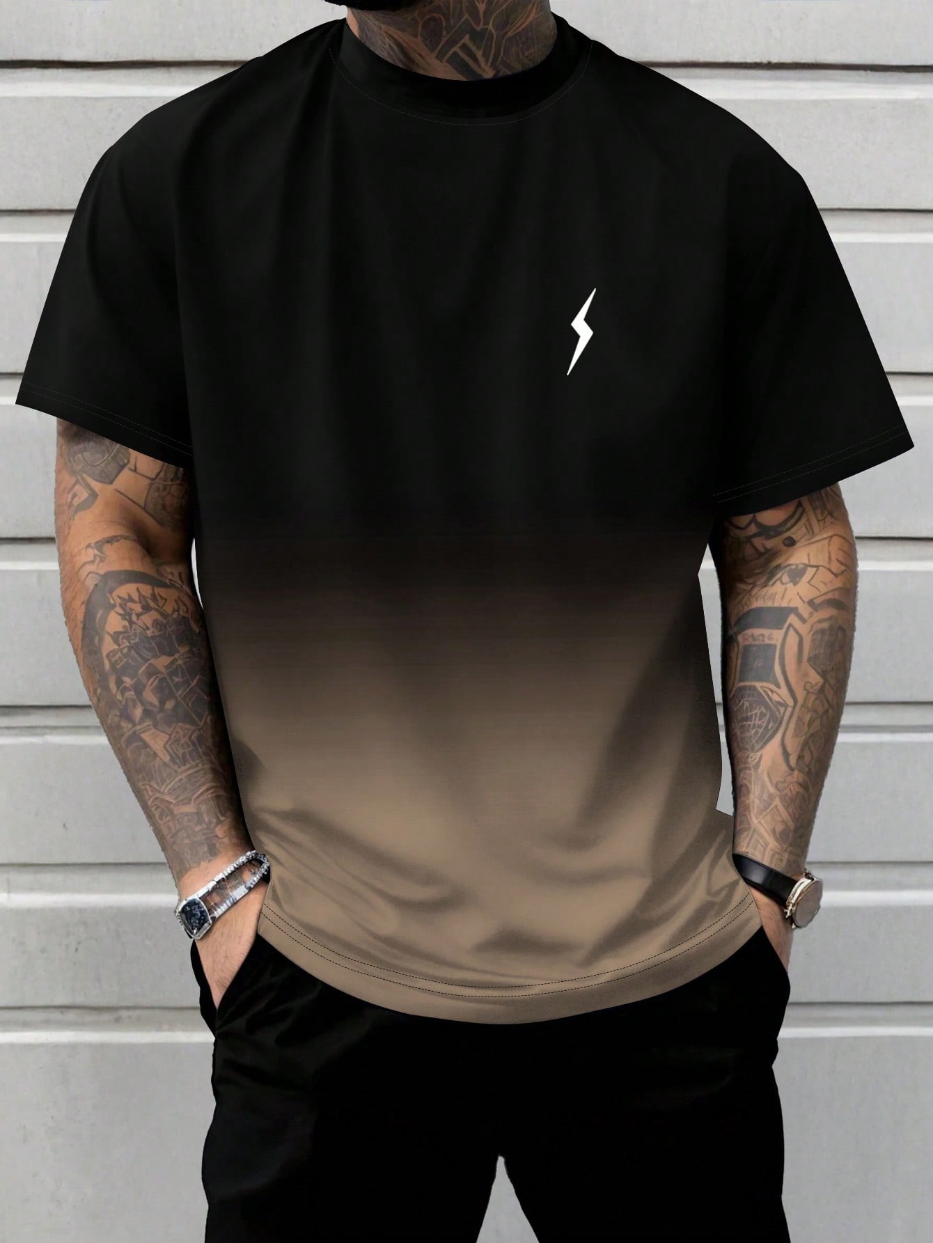 Men s Gradient Lightning Print Short Sleeve T-Shirt, Fashion Summer S