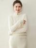 Women's Cashmere Knit Base Layer: Korean Style, Semi-High Neck, Long Sleeves, Half-Zip, Full Body Cable Knit Design. Fashionable & Versatile.