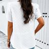 Ladies Summer Ruffles Short Sleeve V Neck Solid Color Jacquard Pullover T Shirt Top