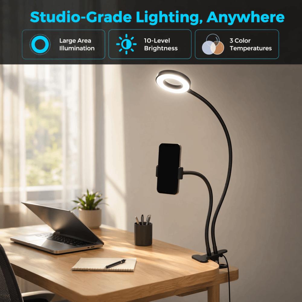 6W Selfie Ring Light Adjustable Angle Desk Lamp Portable Ring Light  Reading