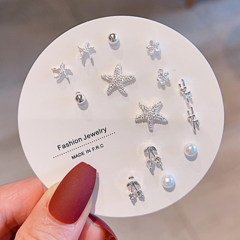 Titanium Steel One-week Stud Earrings 1 Combination Korean Fringed Bow Ins Versatile Cute Earrings for Women