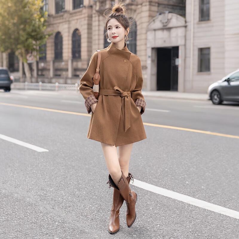 Women's Contrast Plaid Belted Trench Coat