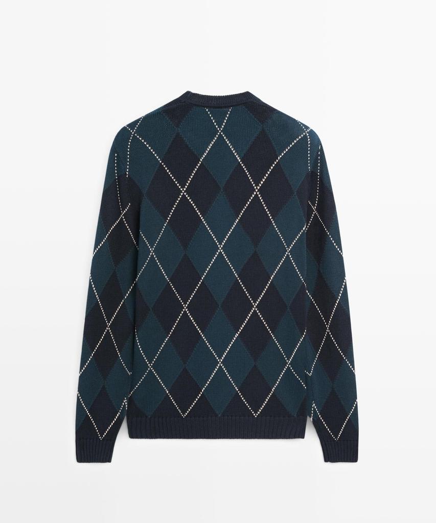Masimodutti Cotton Diamond Pattern Knit Sweater