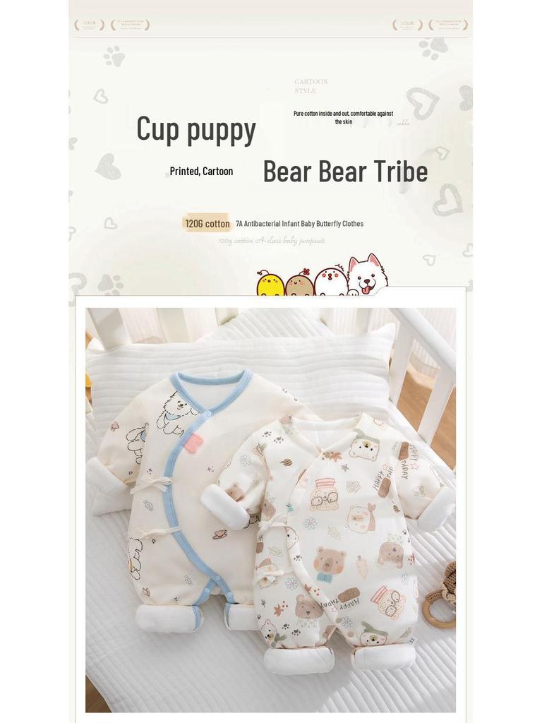 Warm Thickened Autumn/Winter Baby Jumpsuit - 120g Padded Newborn Outfit with Butterfly Design for Boys & Girls