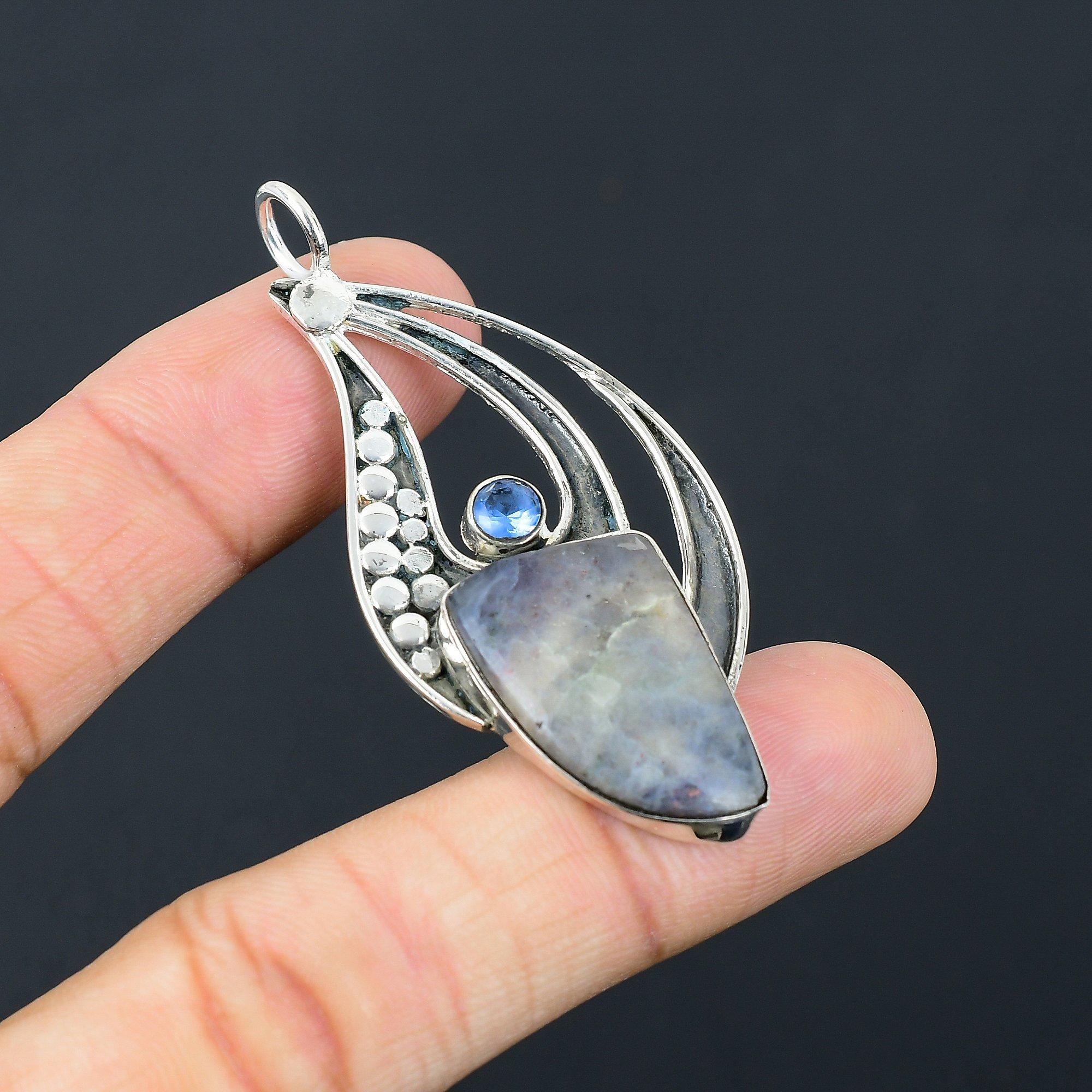 Friendship Day Deal Sterling Silver Trillion Iolite Sunstone Stone Wife Pendant