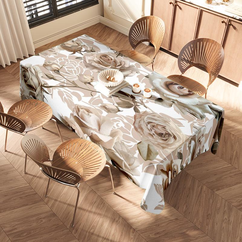 Modern Floral Printed Tablecloth Rustic Autumn Decor for Dining Room/Table Decoration Beige/Tan Color Scheme Size60x84 Inches (W