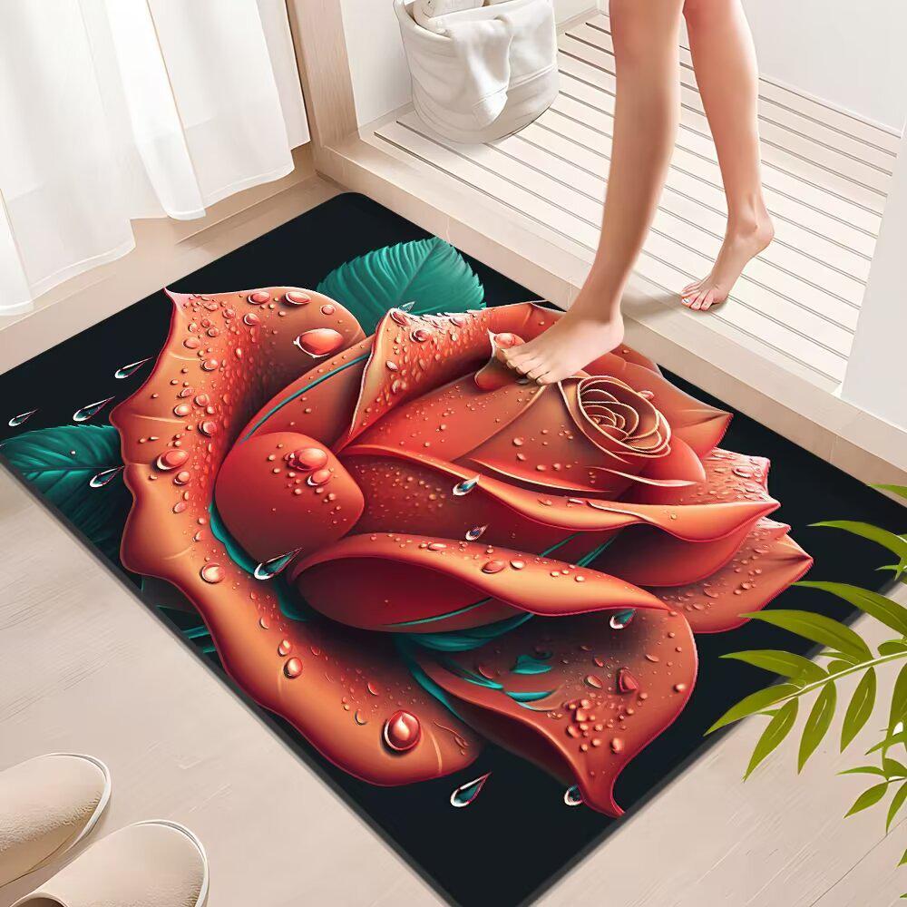 3D Floral Diatom Mud Quick-Dry Bathroom Mat - Absorbent, Soft, Non-Slip Toilet & Kitchen Carpet