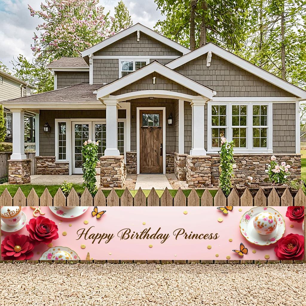 Outdoor Party Backdrop Princess Banner Customizable Event Background Girls Birthday Banner for Outdoor Celebrations