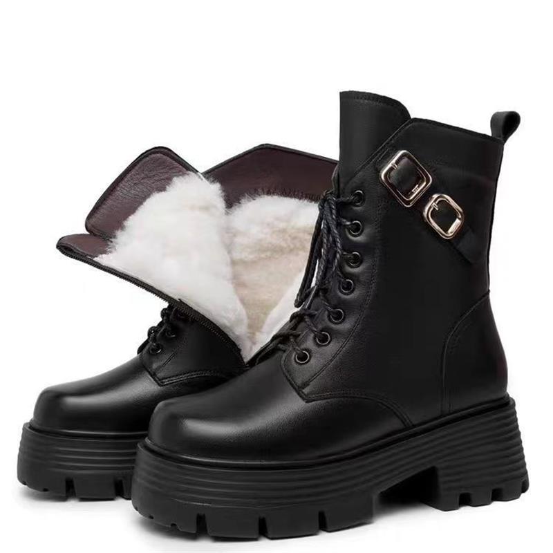 British winter velvet cotton Martin boots women's rivets medium tube high heel locomotive short boots knight thick heel fashion boots