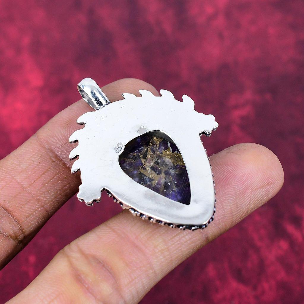 Purple Copper Turquoise Pendant, 925 Solid Sterling Silver Jewelry, Gemstone Pendant, Gift For Her Handmade Dainty Jewelry