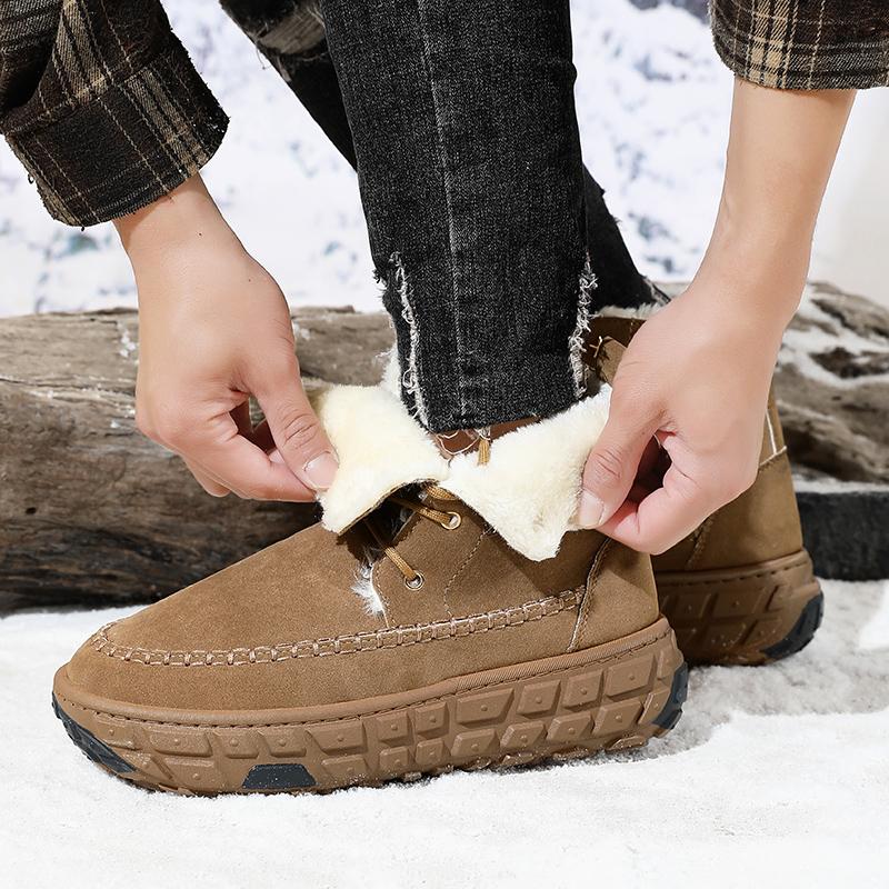 Fashion Golden Sapling High Quality Winter Warm Plush Shoes for Men Outdoor Leisure Flock Leather Snow Boots Lace-up Fashion Ankle Boot