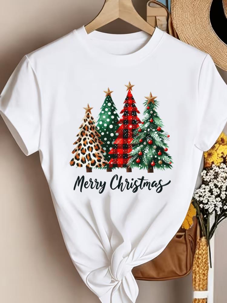 (Asian Size) Trend Lovely New Year Clothing T Shirt Women Fashion Christmas Festival Tee Top Print Female Woman Short Sleeve Graphic T-shirts
