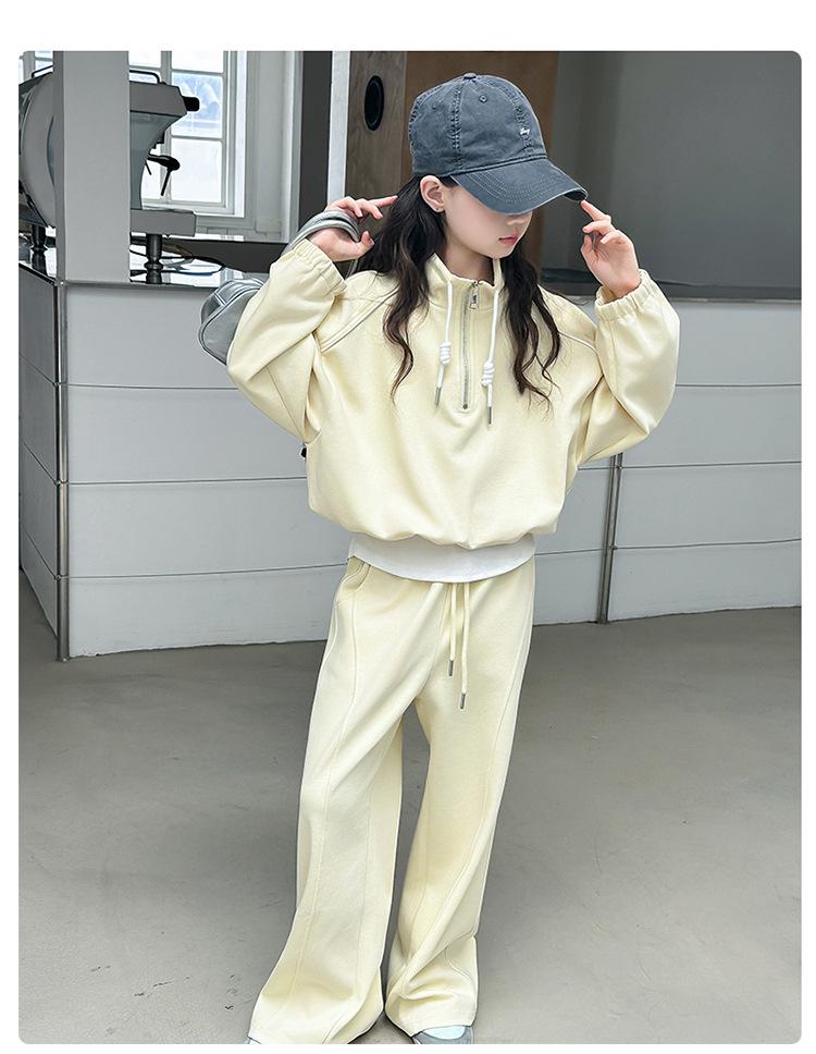 Girls' Autumn 2025 Korean Style Two-Piece Sweatshirt & Pants Set