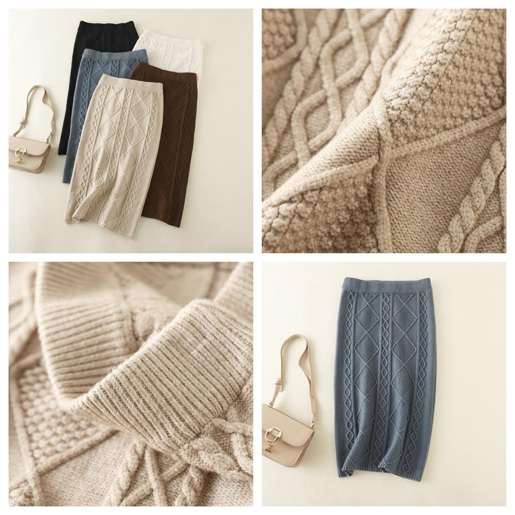 Autumn and Winter Thickened Wool Knitted Skirt for Women, New Style, Fried Dough Twists, Mid-length, Straight-cut, Hip-hugging, One-step Skirt