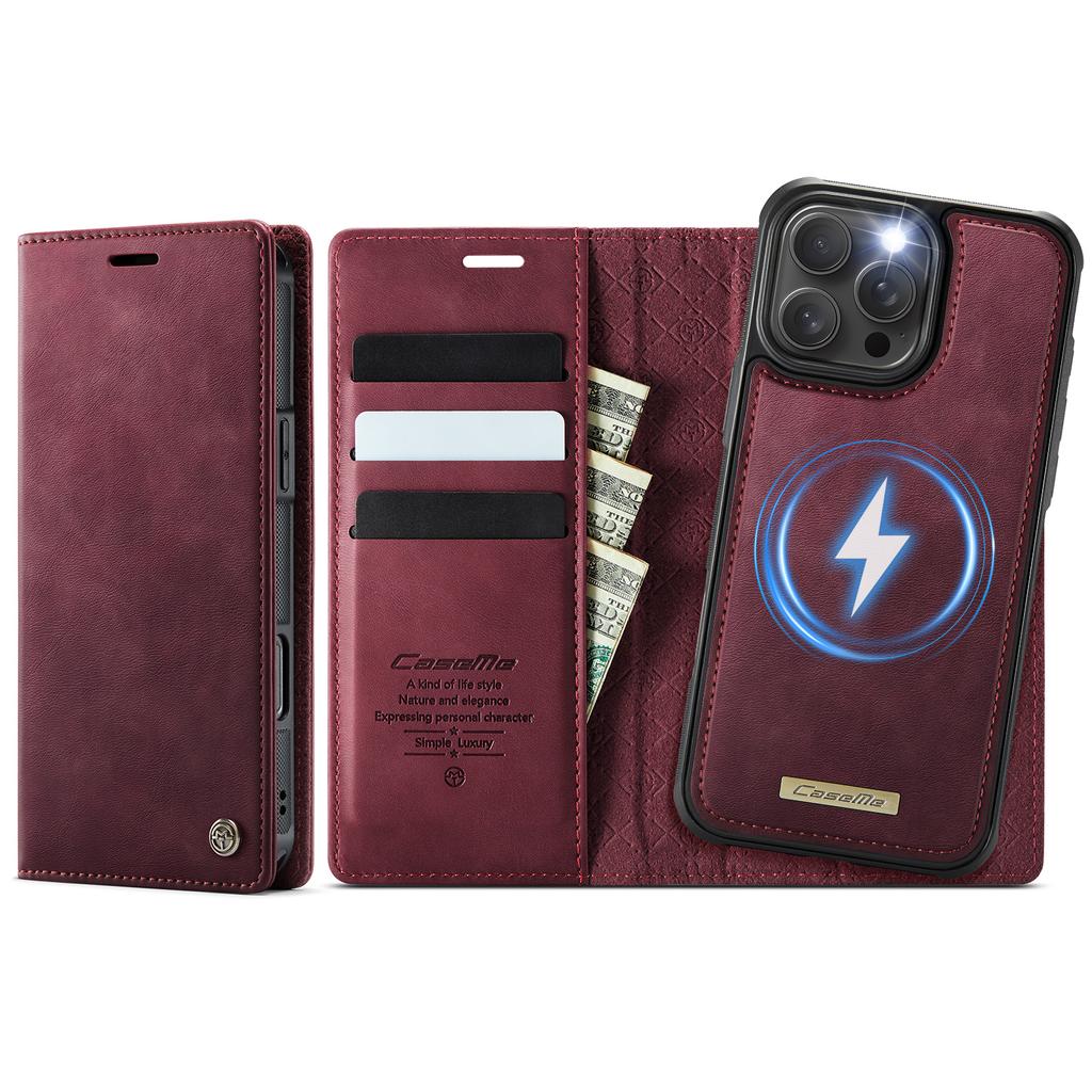 For iPhone 16 Pro Case CASEME C49  Compatible with MagSafe RFID Blocking Detachable Wallet Leather Phone Cover