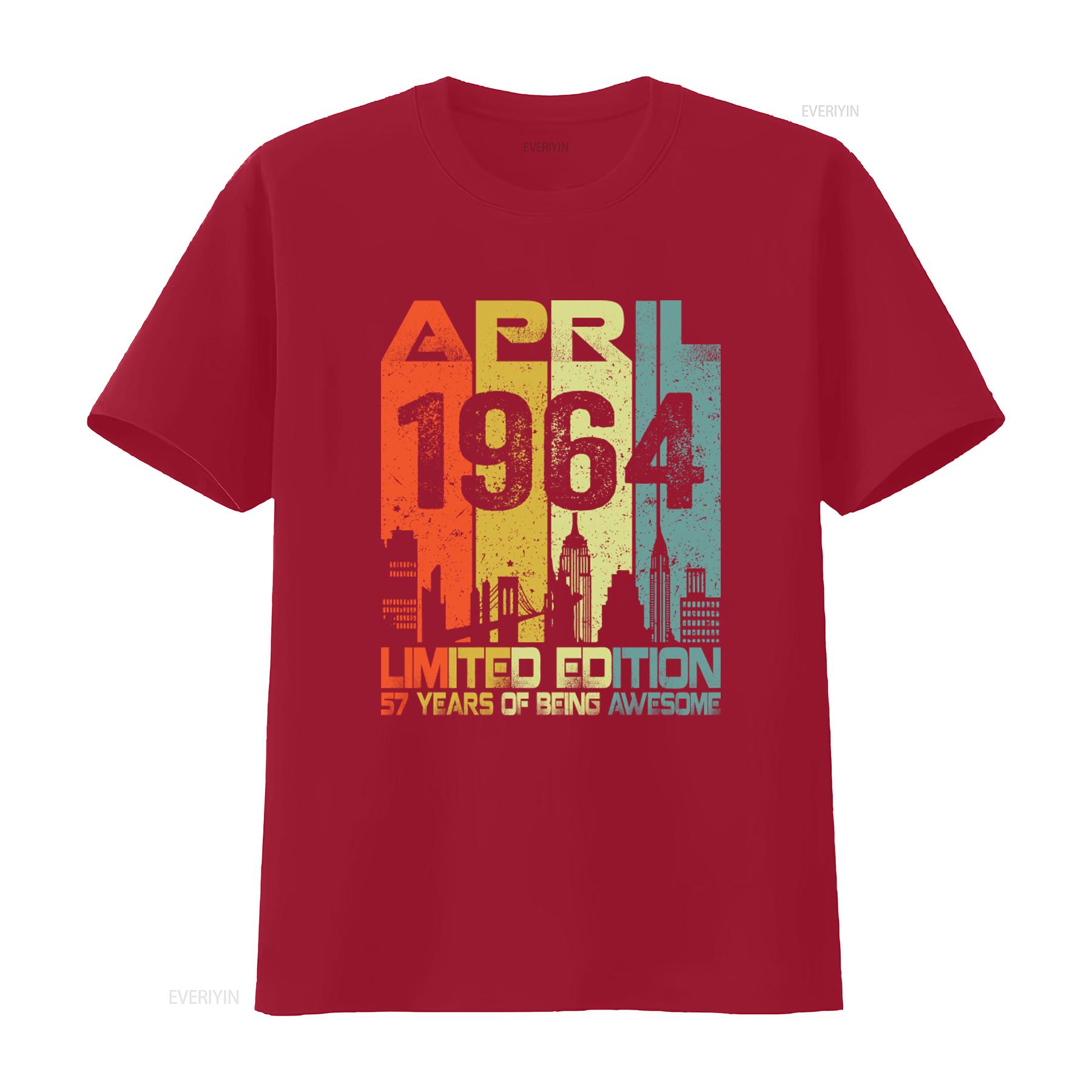 Vintage April 1964 57 Years Of Being Awesome Limited Edition T Shirt  vintage Washed Stretched graphic homme Casual Comfortable S