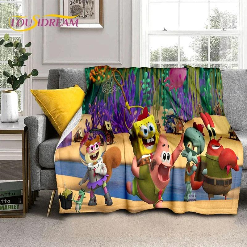 Funny S-SpongeBob Patrick Star Cartoon Soft Flannel Blanket for Beds Bedroom Sofa Picnic,Throw Blanket for Outdoors Leisure Gift