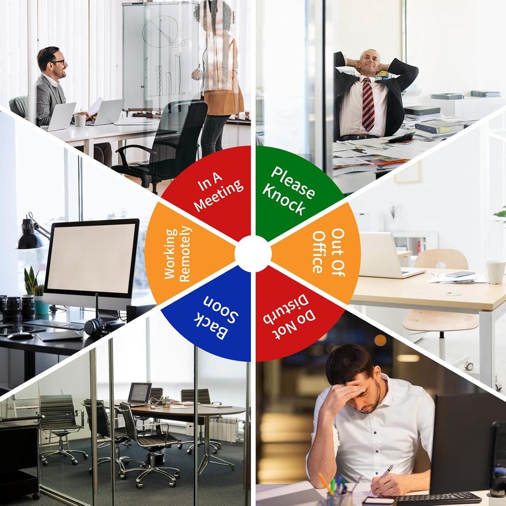 Office Door Sign- Do Not Disturb/Out of Office/Please Knock/In a Meeting/Working Remotely/Back Soon, Rotating Privacy Door Sign Conference, 6 Inch,