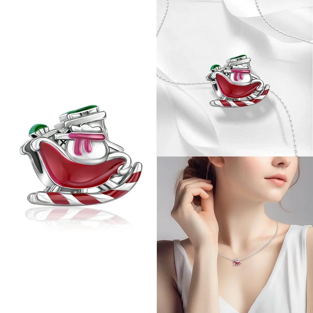 Original Snowman Blue Snowflake Red Gift Christmas Tree Roller Skates Charms Beads Fit Braceletcopper Women Diy Accessory