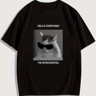 Women's Casual Cat Pattern T-shirt Breathable and Fashionable Round Neck Short Sleeved Summer Outdoor Activity Top T-shirt