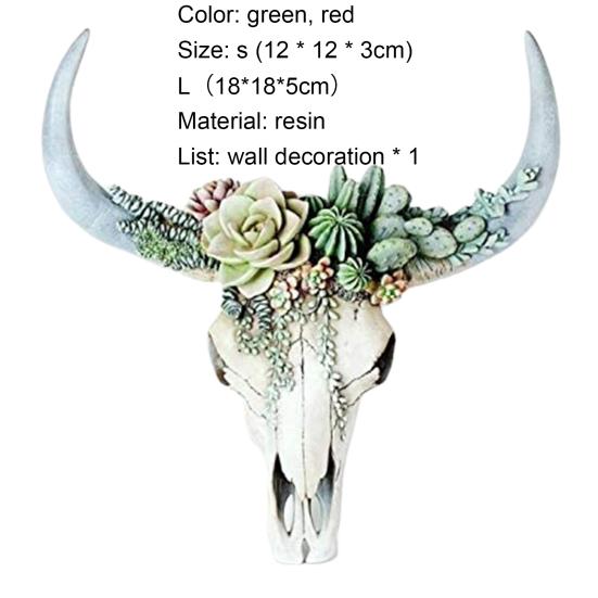 Wall Ornament Beautiful Decorative Resin Succulent/Flower Cow Skull Hanging Pendant for Room