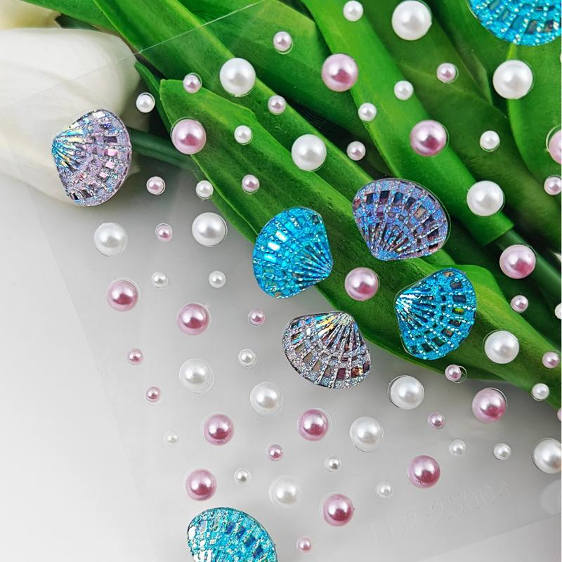 1 Sheet Sparkling Mermaid Rhinestone Temporary Tattoos 3D Dreamy Shell Pearl Face Stickers Diy Body Art Stage Makeup Tool