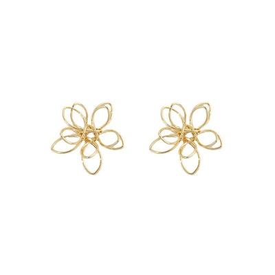 Orecchini a bottone a forma di fiore in filo di ferro a doppio strato per donna, semplici gioielli geometrici cavi Brincos Pendientes