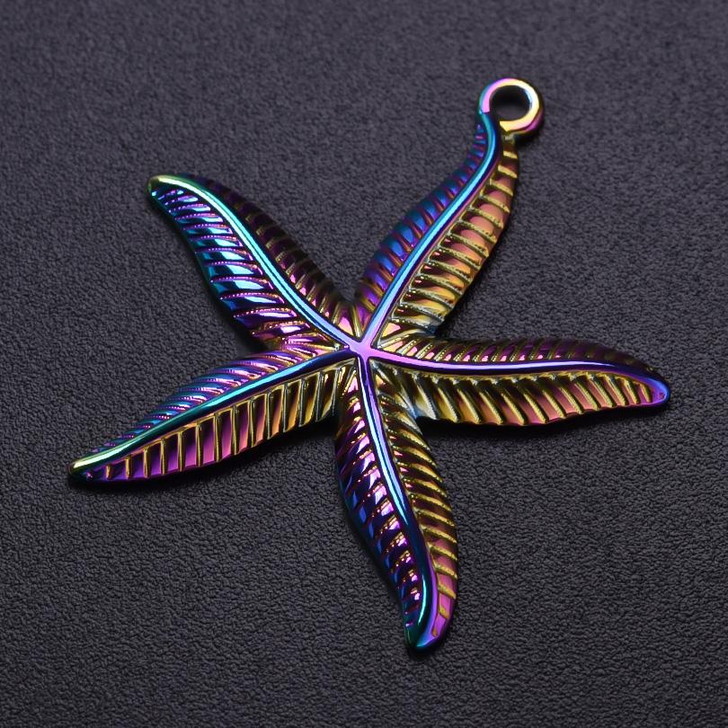 5pcs Color Chameleon Fish Tail Pendant Stainless Steel Charm Diy Jewelry Making Supplies Woman Shell Necklace Charms Accessories