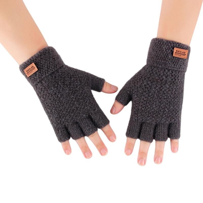 Thick Knitted Fingerless Gloves For Men Cold Weather Cycling Outdoor Activity Warm Thermals Protection