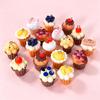 10pcs Kawaii Mini Cupcake Resin Charms, Blueberry Cherry Cream Cake Pendants for DIY Jewelry