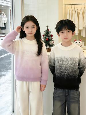2025 Kinder Pullover mit Farbverlauf: Neuer Grobstrick, Rundhals, für Jungen & Mädchen im Herbst/Winter