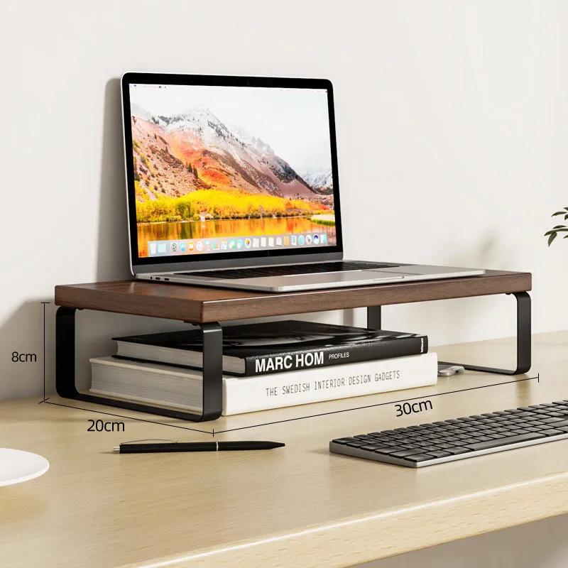 Wooden Monitor Lifting Rack Base Support Cushion Rack Computer Heightening Bracket Office Multifuncte Desktop Storage Rack