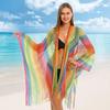 Cubierta de Bikini de Malla Arcoíris con Abertura Dorada Exclusiva Europea y Americana: Vestido de Verano Sexy con Calados para Proteger del Sol.
