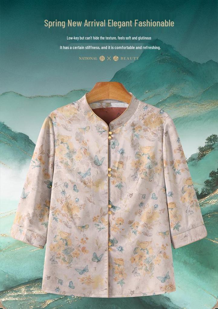 Grandma's Chinese Style Top: Elegant Spring/Summer Shirt for Elderly Women