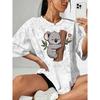 Summer New Style Short-sleeve Shirt with a Koala Holding a Tree Trunk and Heart Print T Shirt Top Round Neck, Light and Breathable, Suitable for