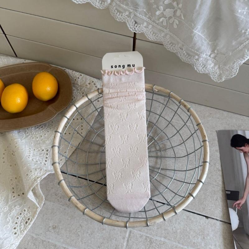 

Женские весенне-летние новые носки-гольфы из чистого хлопка с ажурным бантом, дышащие, бесшовные, с трубкой для ушей 1 pair светло-розовый