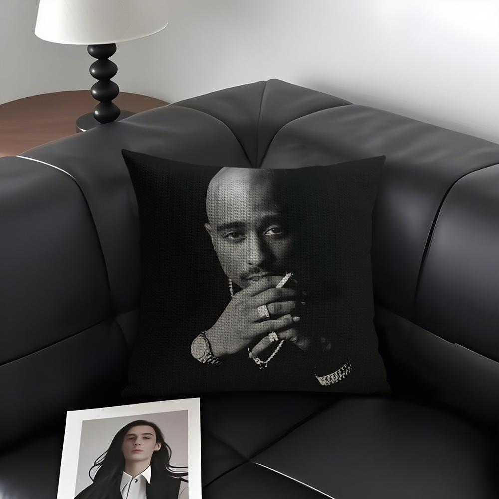 T-Tupac Shakurr Rapper Cushion Cover Natural Linen Organic Fabric Double-Sided Printing Sofa Home Decor Gift Pillow Case
