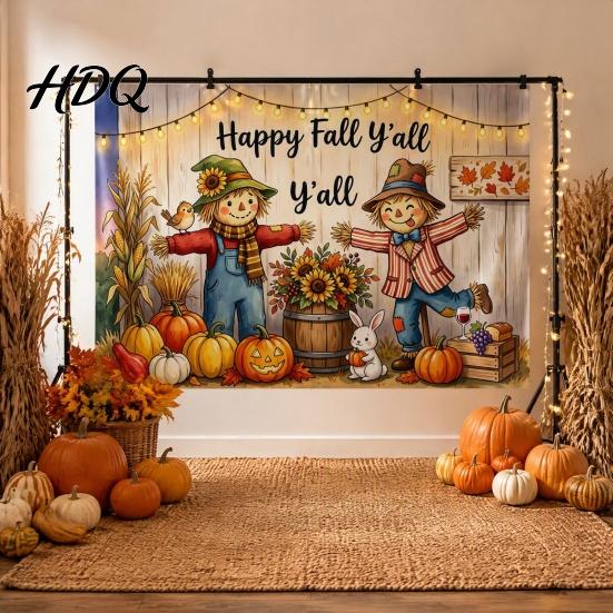 Indoor Outdoor Holiday Party Supplies 70 x 45 Inch Fall Pumpkin Backdrop Autumn Harvest Gnome Reusable Thanksgiving Banner for Home Scarecrow