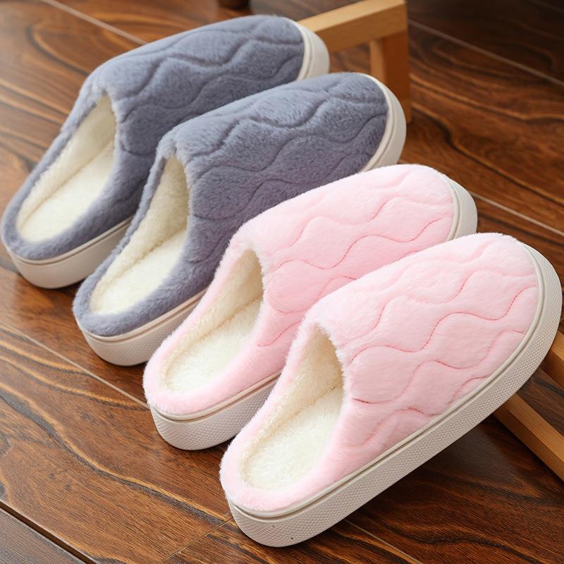 Winter simple wavy cotton slippers female hospitality home outdoor warm non-slip couple casual cotton slippers men