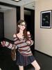 Korean Style One-Shoulder Contrast Stripe Patchwork Long-Sleeve T-Shirt with Spaghetti Straps for Women - Spring/Autumn Chic Top