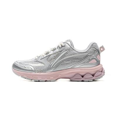 Li Ning Fuyiao 2.0 Fabric Slip Resistant Abrasion Resistant Support Low Top Running Shoes Women's Silver Pink ARXU002-12