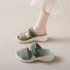 Home Indoor Muffin Platform Slippers Women's Large Size Outer Wear 2024 Autumn New Slope Heel One Pedal Sandals